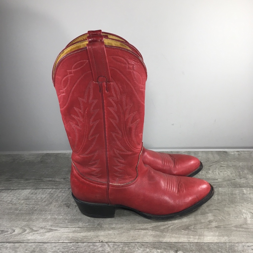 Womens Nocona Red Leather Cowgirl Western Cowboy Pointy Toe Pull On Boots Size 8